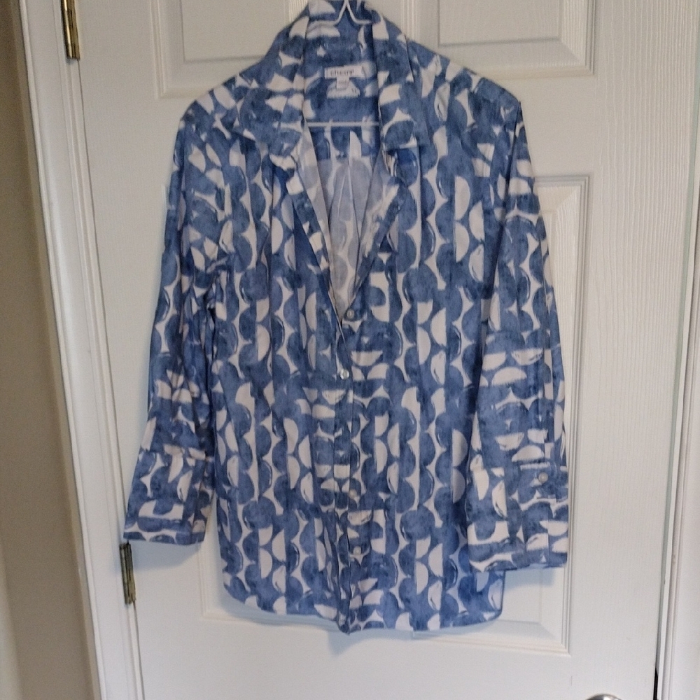 Chico's Blue and White Abstract Shirt